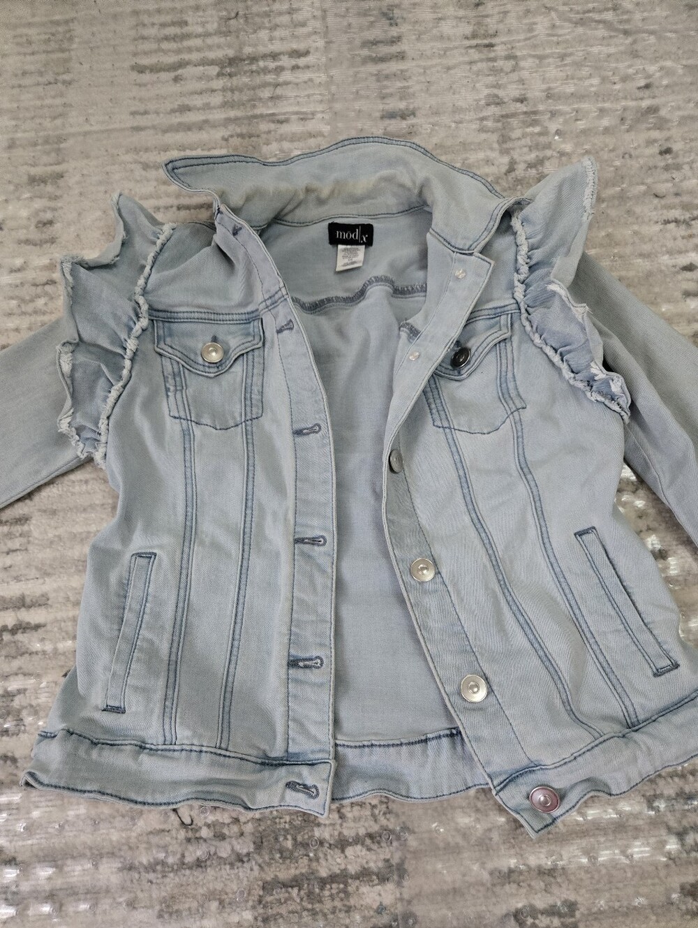 Light Blue Womens Ruffle Denim Jacket - Picture 2 of 5